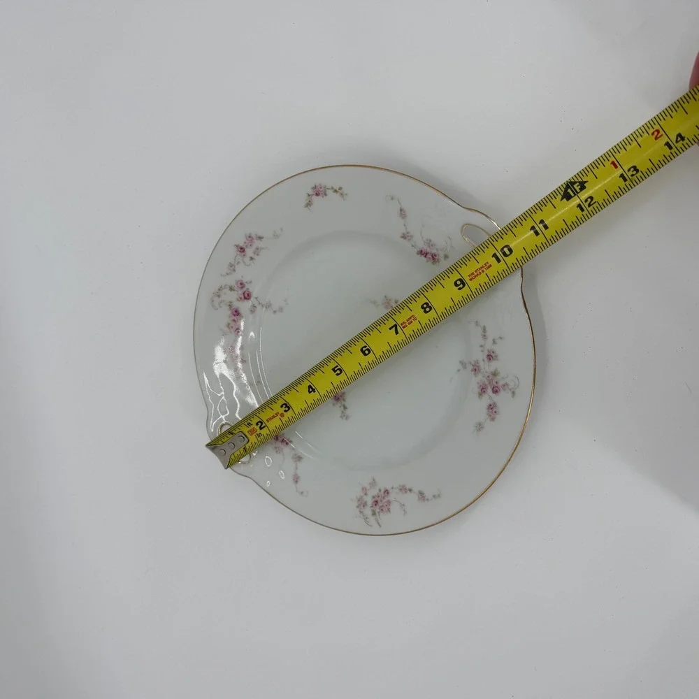 Thomas Bavaria Vintage Porcelain Cake Plate Pink Roses Gold Trim Handled 10in
